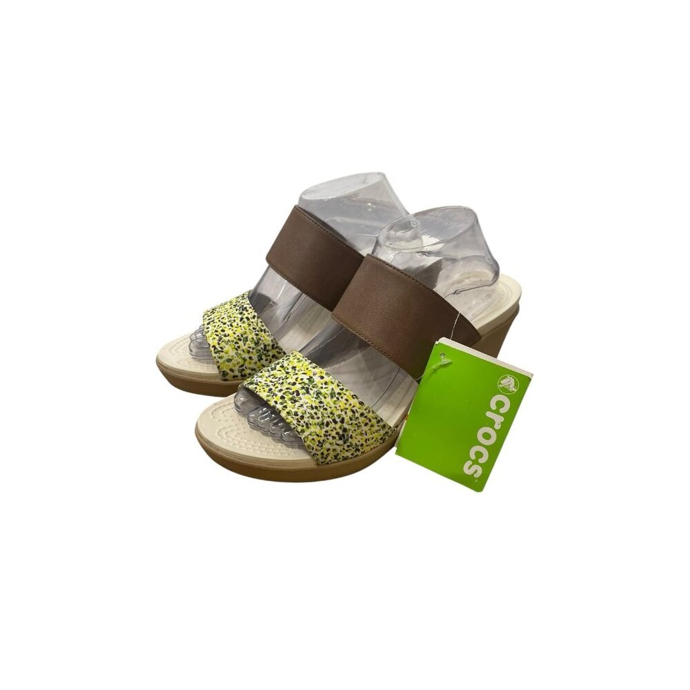Crocs Leigh II 2-Strap Graphic Wedge Sandals Women’s Size 11 Bronze/Gold NWT